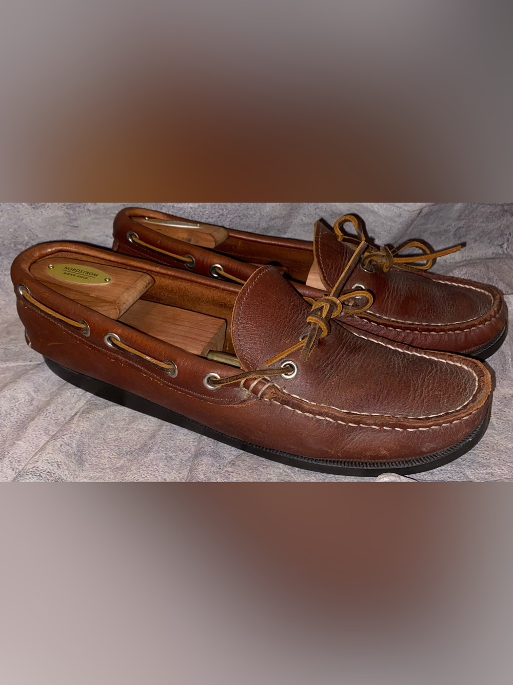 Quoddy Maine Brown CXL Leather Tie Accent Camp Mocs Moccasins Classic 8.5 Men’s